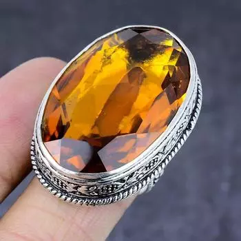 Подарочное кольцо из натурального медового топаза ручной работы из серебра 925 пробы, размер 9,5 p1z59
