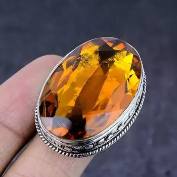 Подарочное кольцо из натурального медового топаза ручной работы из серебра 925 пробы, размер 9 h6D16