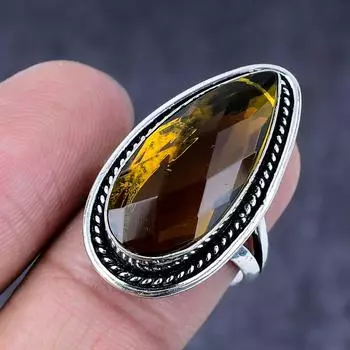 Подарочное кольцо из натурального медового топаза ручной работы из серебра 925 пробы, размер 8 q9J74