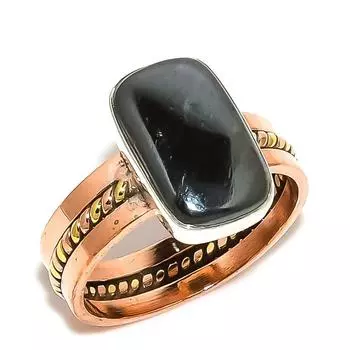 Подарочное кольцо из натурального пирита и агата, двухцветное серебро 925 пробы S.10 C4c81