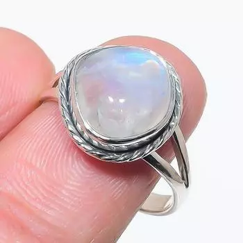 Подарочное кольцо из натурального радужного лунного камня 925 пробы из твердого серебра S.9 R3U90