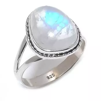 Подарочное кольцо из натурального радужного лунного камня 925 пробы из твердого серебра S.8 d5Z36