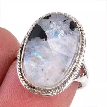 Подарочное кольцо из натурального радужного лунного камня ручной работы из чистого серебра 925 пробы S.6 g8P31