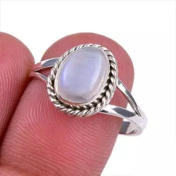Подарочное кольцо из натурального радужного лунного камня ручной работы из чистого серебра 925 пробы S.9 o8p16