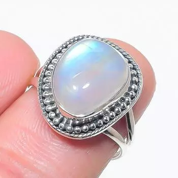 Подарочное кольцо из натурального радужного лунного камня 925 пробы из твердого серебра S.7 g8f84