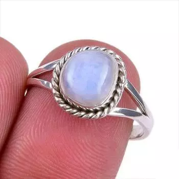 Подарочное кольцо из натурального радужного лунного камня ручной работы из твердого серебра 925 пробы S.8 o3f60