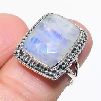 Подарочное кольцо из натурального радужного лунного камня 925 пробы из твердого серебра S.7 H7g69