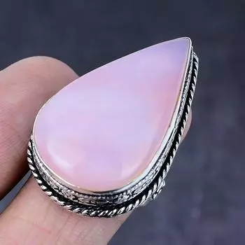 Подарочное кольцо из натурального розового кварца ручной работы из серебра 925 пробы, размер 9 E5J51