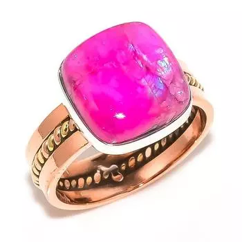 Подарочное кольцо из натурального розового радужного лунного камня, двухцветное серебро 925 пробы S.9 U6Y71