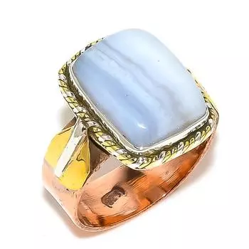 Подарочное кольцо из натурального синего кружевного агата, двухцветное твердое серебро 925 пробы S.9.5 W0Q66