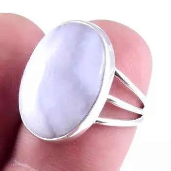 Подарочное кольцо из натурального синего кружевного агата ручной работы из твердого серебра 925 пробы S.6 j5S80