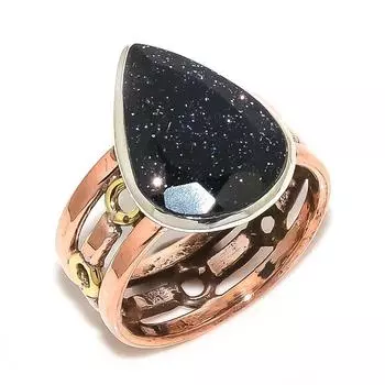 Подарочное кольцо из натурального синего солнечного камня, двухцветное серебро 925 пробы S.11 k8N41