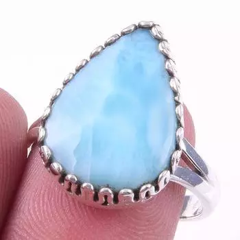 Подарочное кольцо из натурального стерлингового серебра 925 пробы с драгоценным камнем Ларимар S.8 Q9h83