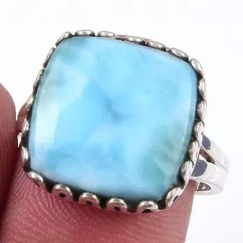 Подарочное кольцо из натурального стерлингового серебра 925 пробы с драгоценным камнем Ларимар S.7 R0D61