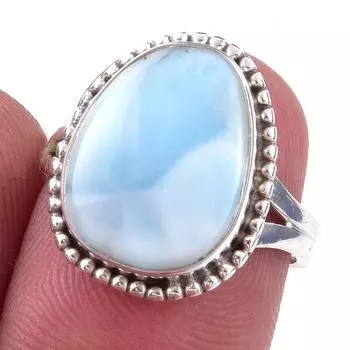 Подарочное кольцо из натурального стерлингового серебра 925 пробы с драгоценным камнем Ларимар S.6 D4s06