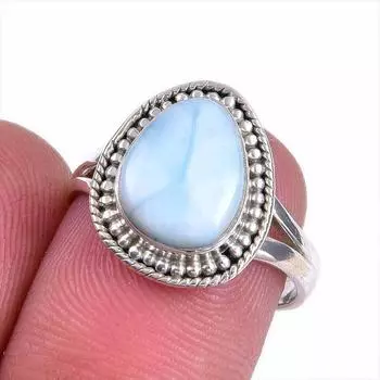 Подарочное кольцо из натурального стерлингового серебра 925 пробы с драгоценным камнем Ларимар S.7 M1c54