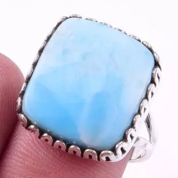 Подарочное кольцо из натурального стерлингового серебра 925 пробы с драгоценным камнем Ларимар S.8 E7k34