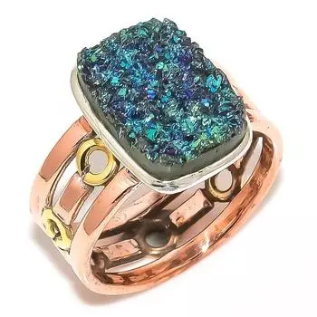 Подарочное кольцо из натурального титана Druzy из двухцветного цельного серебра 925 пробы S.10.5 J8r53
