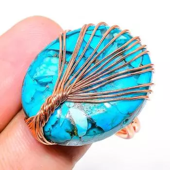 Подарочное кольцо из натуральной меди, синей бирюзы, драгоценного камня, медной проволоки, размер 8 k3w53