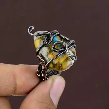 Подарочное кольцо из натуральной меди с драгоценным камнем «Шмель» из медной проволоки, размер 9,5 C5D79