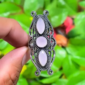 Подарочное кольцо из серебра 925 пробы с натуральным розовым халцедоном, размер 9,5 H3D13