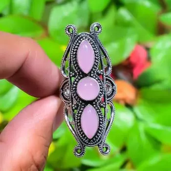 Подарочное кольцо из серебра 925 пробы с натуральным розовым халцедоном, размер 6,5 j3y09