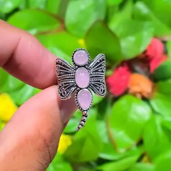 Подарочное кольцо из серебра 925 пробы с натуральным розовым халцедоном, размер 9,5 q6q45