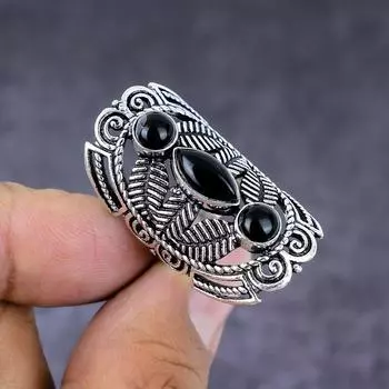 Подарочное кольцо из серебра 925 пробы с натуральным черным ониксом, размер 6 b2f23