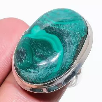 Подарочное кольцо из серебра 925 пробы с натуральным малахитом, размер 9 q3t87