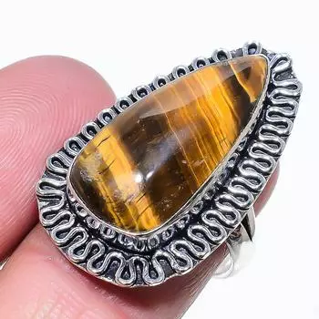 Подарочное кольцо из серебра 925 пробы с натуральным тигровым глазом, размер 9, M6F74