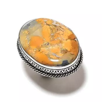 Подарочное кольцо из серебра 925 пробы с натуральным драгоценным камнем яшмой Малигано, размер 7 L6N35