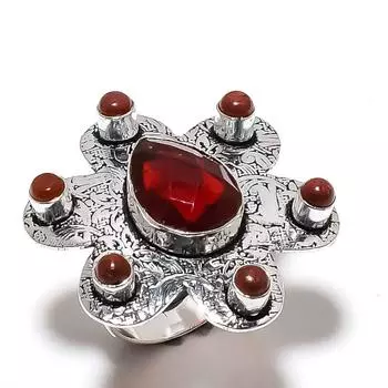 Подарочное кольцо из серебра 925 пробы с натуральным мозамбикским гранатом, размер 8 Z4K96