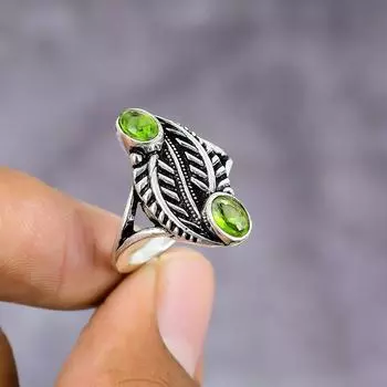 Подарочное кольцо из серебра 925 пробы с натуральным драгоценным камнем перидот, размер 7, a2H14