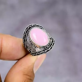 Подарочное кольцо из серебра 925 пробы с натуральным розовым халцедоном, размер 6 E0y15