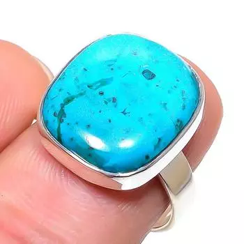 Подарочное кольцо из серебра 925 пробы с натуральным драгоценным камнем хризоколлой ручной работы S.7.5 Q6T85