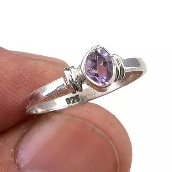 Подарочное кольцо из серебра 925 пробы с натуральным розовым аметистом ручной работы S.6 U0S17