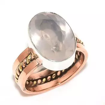 Подарочное кольцо из серебра 925 пробы с натуральным розовым кварцем и двухцветным драгоценным камнем S.6.5 B7t38