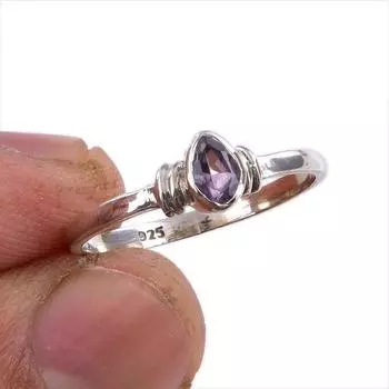 Подарочное кольцо из серебра 925 пробы с натуральным розовым аметистом ручной работы S.7 I8L64