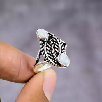 Подарочное кольцо из серебра 925 пробы с натуральным радужным лунным камнем, размер 8 G0M55