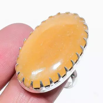 Подарочное кольцо из серебра 925 пробы с натуральным желтым септарианским драгоценным камнем, размер 8 D7f31