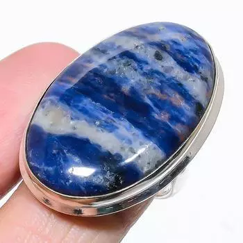 Подарочное кольцо из серебра 925 пробы с натуральным содалитом, размер 8 q8A88