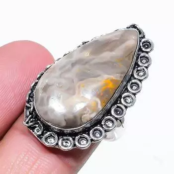 Подарочное кольцо из серебра 925 пробы с натуральным шмелем-яшмой, размер 6 l3B90