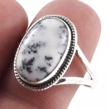 Подарочное кольцо из серебра 925 пробы с натуральным опалом и дендритом ручной работы S.9 J4u05