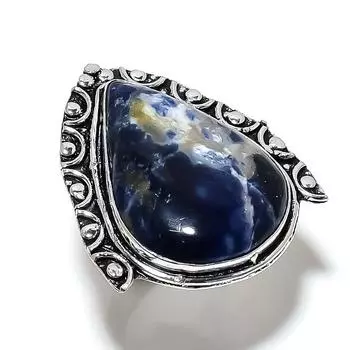 Подарочное кольцо из серебра 925 пробы с натуральным содалитом, размер 6 N3U97