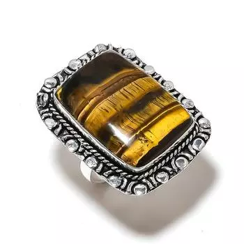 Подарочное кольцо из серебра 925 пробы с натуральным тигровым глазом, размер 7 Z2O79