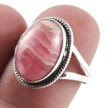 Подарочное кольцо из серебра 925 пробы с натуральным родохрозитом ручной работы S.7 z4g10