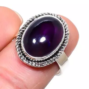 Подарочное кольцо из серебра 925 пробы с натуральным звездчатым аметистом ручной работы S.8 F9S27