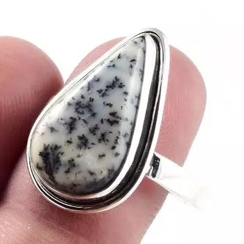 Подарочное кольцо из серебра 925 пробы с натуральным опалом и дендритом ручной работы S.10 h9S25