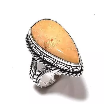 Подарочное кольцо из серебра 925 пробы с натуральным драгоценным камнем яшмой Малигано, размер 10 p3u69