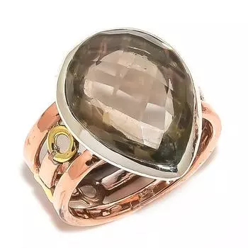 Подарочное кольцо из серебра 925 пробы с натуральным дымчатым кварцем и двухцветным драгоценным камнем S.9.5 S1Z47